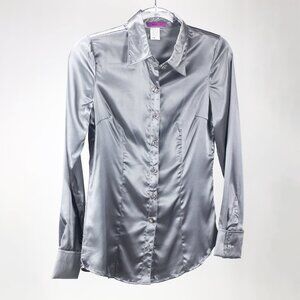 LONG-SLEEVE SATIN CAREER SHIRT | SILVER | SPARKLY BUTTONS | STRETCH SIZE S
